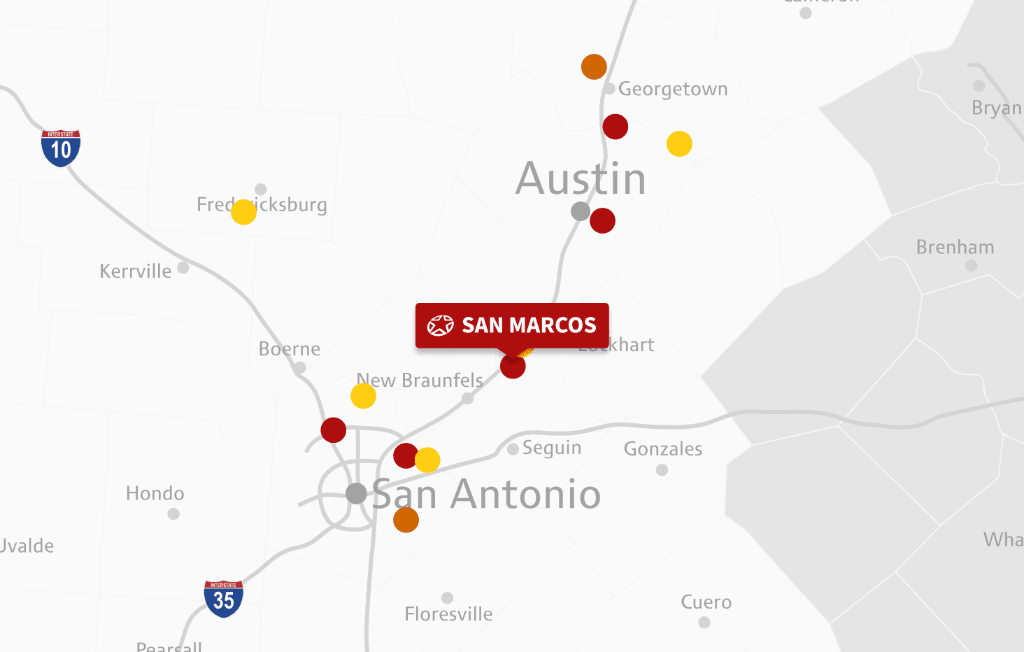 Map of San Marcos location (IH 35)
