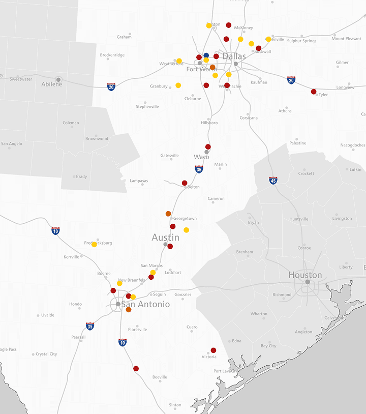 Map of Texas First Rentals locations